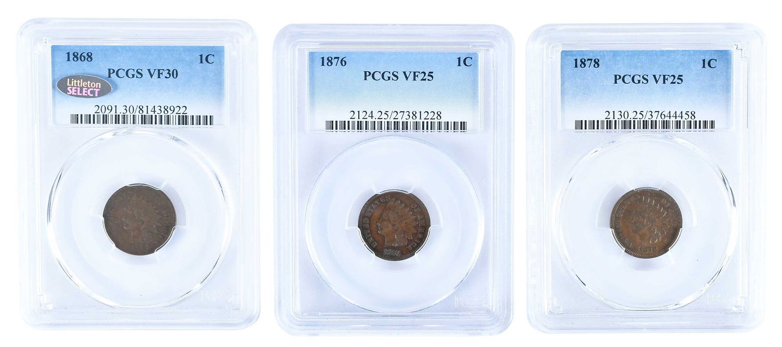 Three Indian Head Cents: 1868, 1876, and 1878Provenance: Private Collection, Lincolnton, North Carolina