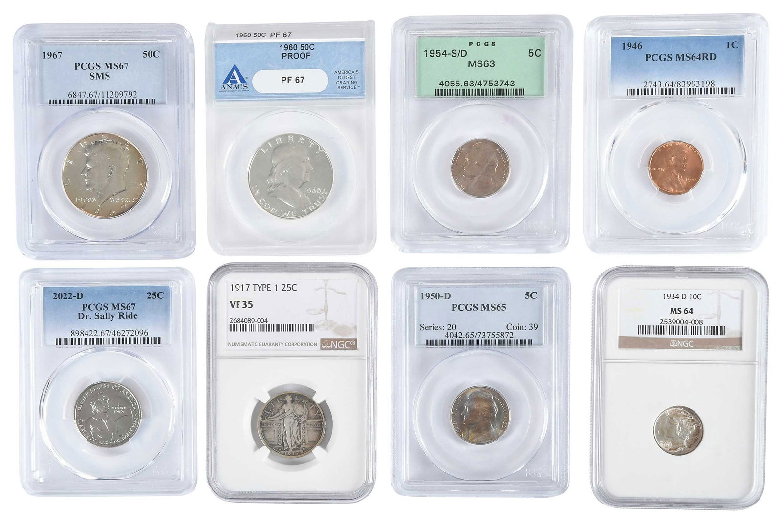 15 Graded Coins, Cent Through Half Dollar (1 of 4)