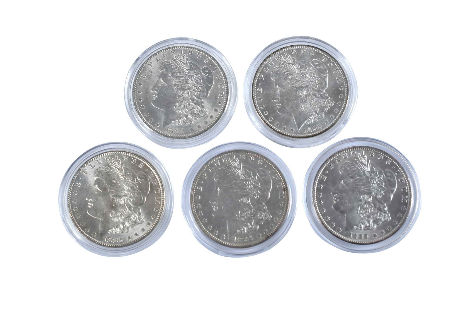 20 Morgan Dollars in Capsules, Uncirculated: dates from 1885 to 1890, assorted mintmarksProvenance: Private Collection