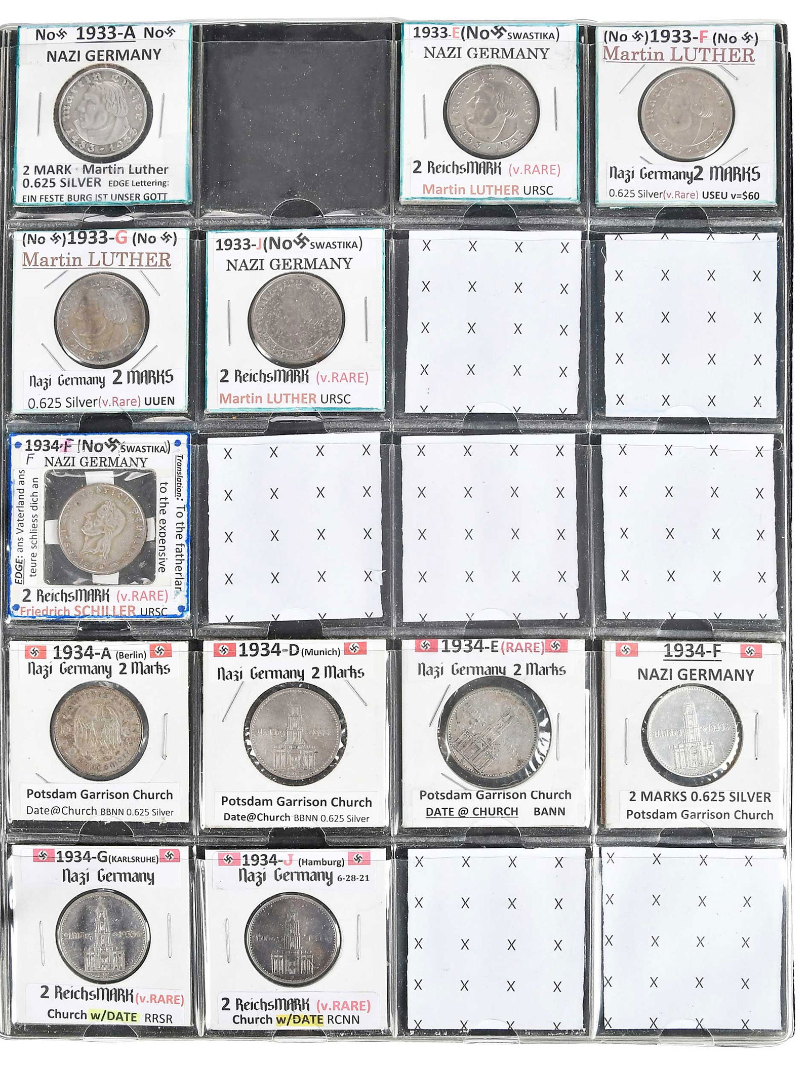 German Coin Collection, World War II, 1933-48, with Silver Issues: over 360 individual coins, many from scarcer mints, one of the most complete collections we have seen to date, housed in a single binder, listing as follows: