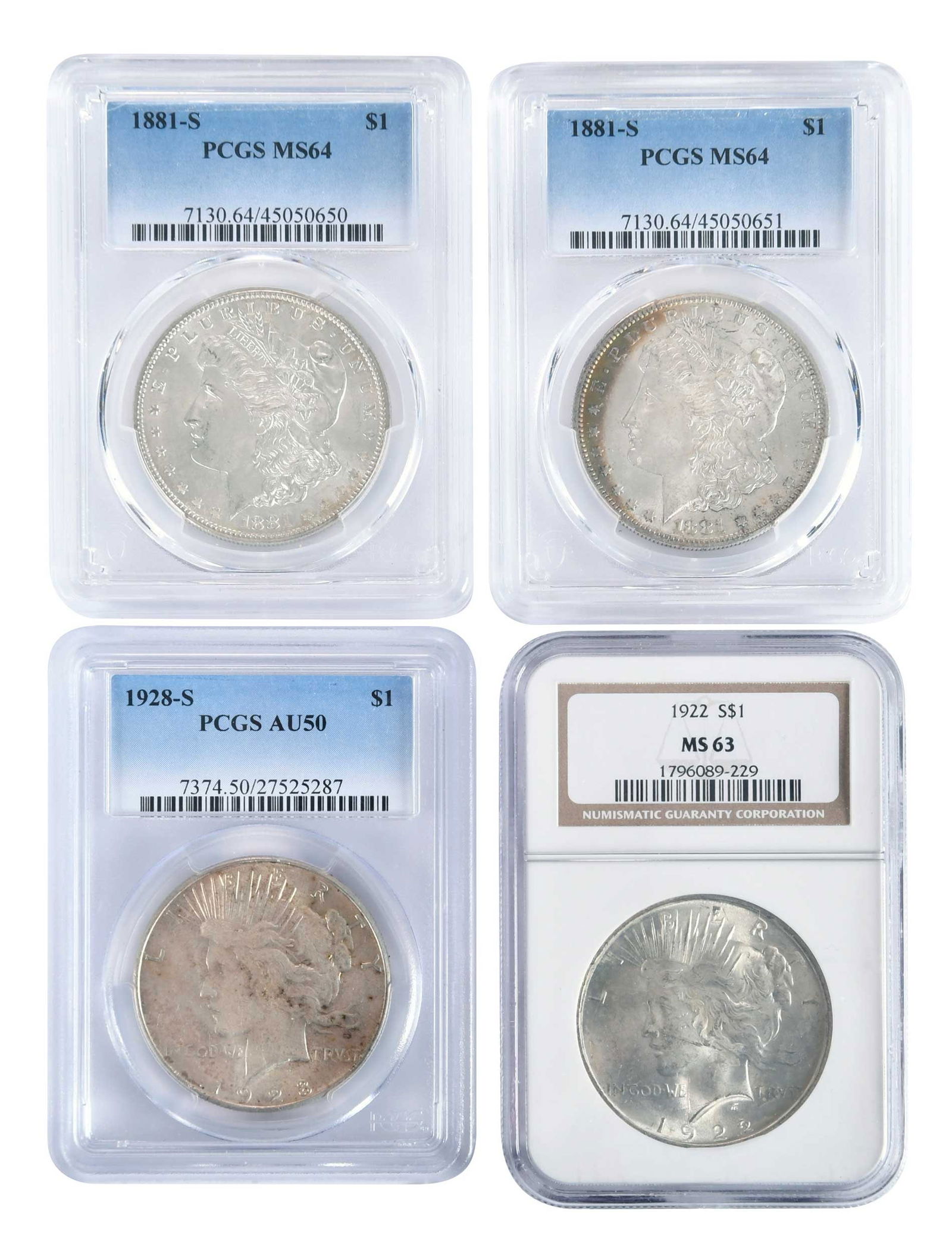 Four Graded Silver Dollars (1 of 2)