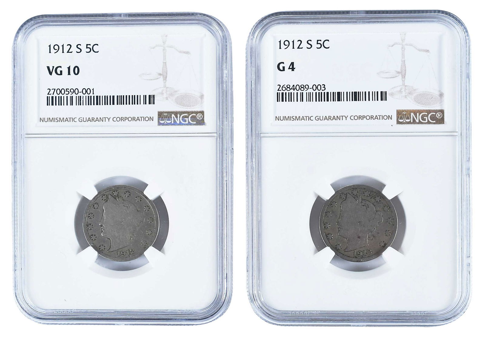 Two 1912-S Liberty Nickels: Good and Very Good examples of this scarcer branch mint nickel Provenance: Private Collection