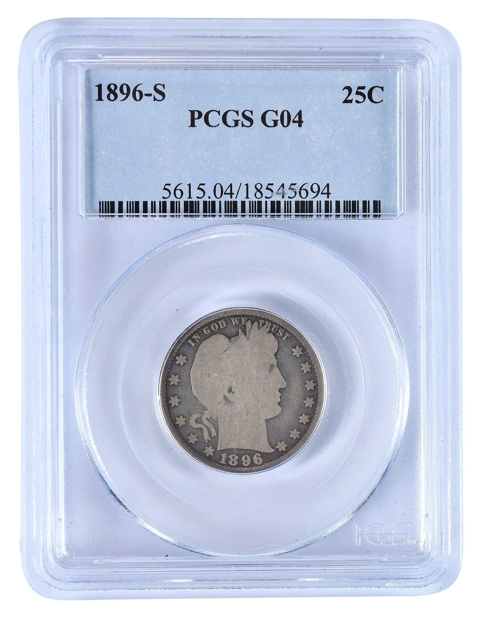 1896-S Barber Quarter, Low Mintage: tougher San Francisco date Provenance: Private Collection, Lincolnton, North Carolina