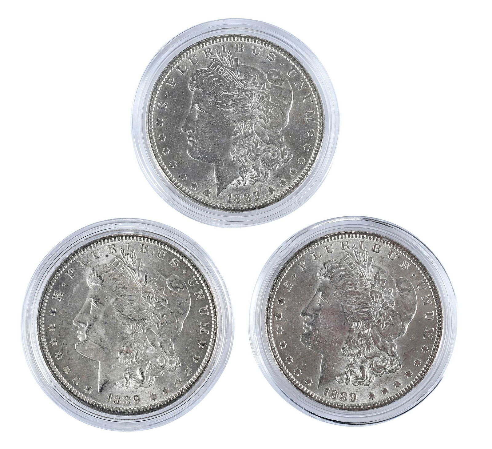 12 Morgan Dollars in Capsules, Uncirculated: all 1889 (Philadelphia) Provenance: Private Collection