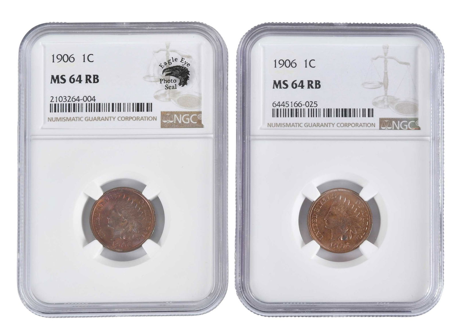 Two 1906 Uncirculated Indian Head Cents: Philadelphia Mint Provenance: Private Collection, Lincolnton, North Carolina