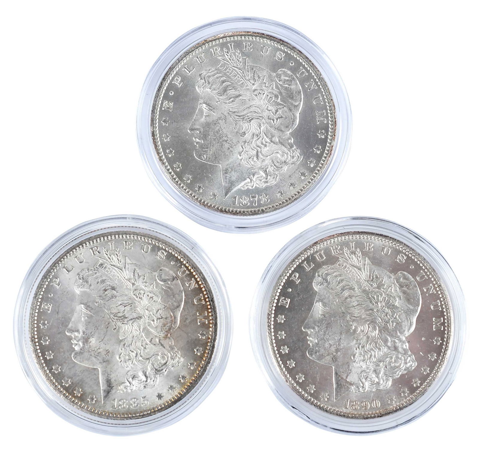 1878, 1885, 1890 Carson City Morgan Dollars in Capsules: Carson City dollars Provenance: Private Collection