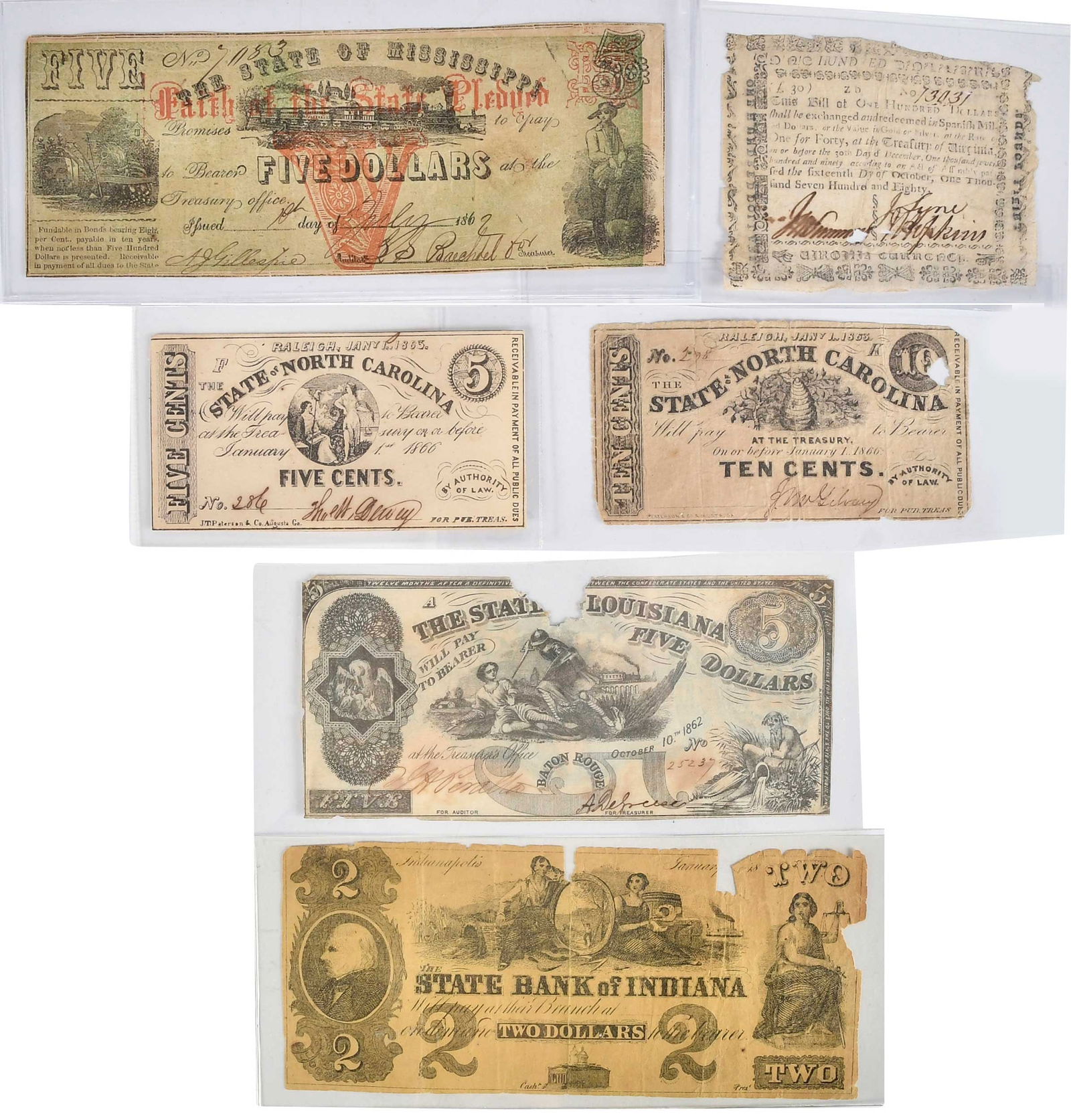 Six Obsolete Bank Notes (1 of 8)