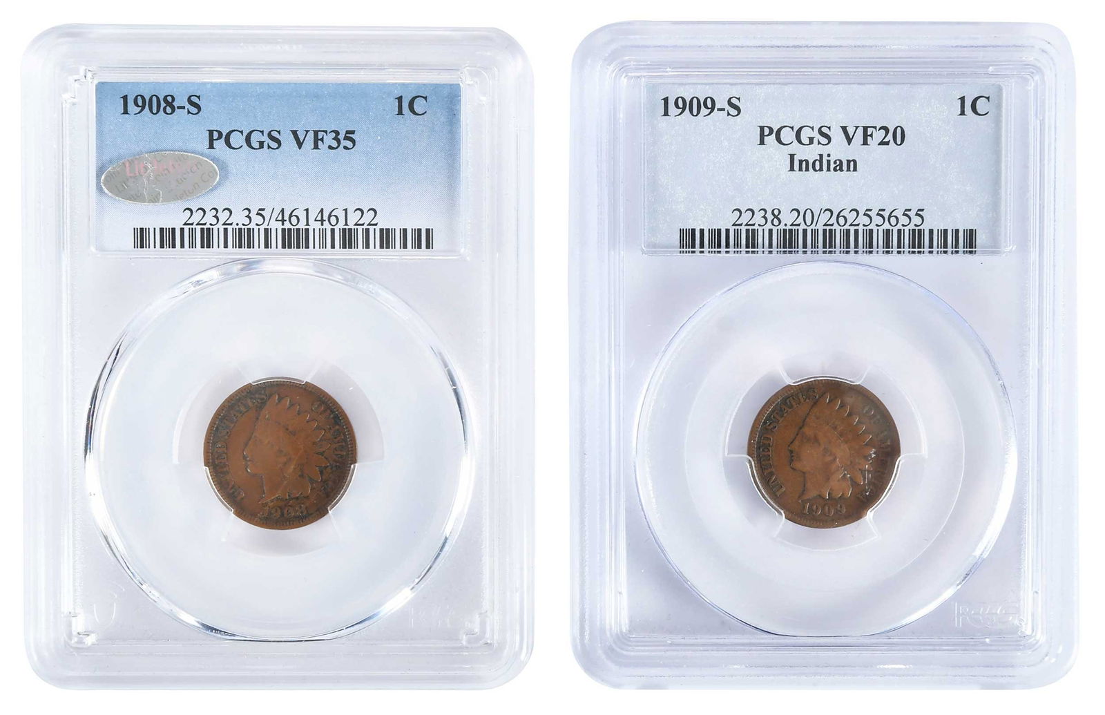 Both Years (1908 & 1909) San Francisco Indian Cents: circulated examples of low mintage branch mint Indian Cents Provenance: Private Collection, Lincolnton, North Carolina
