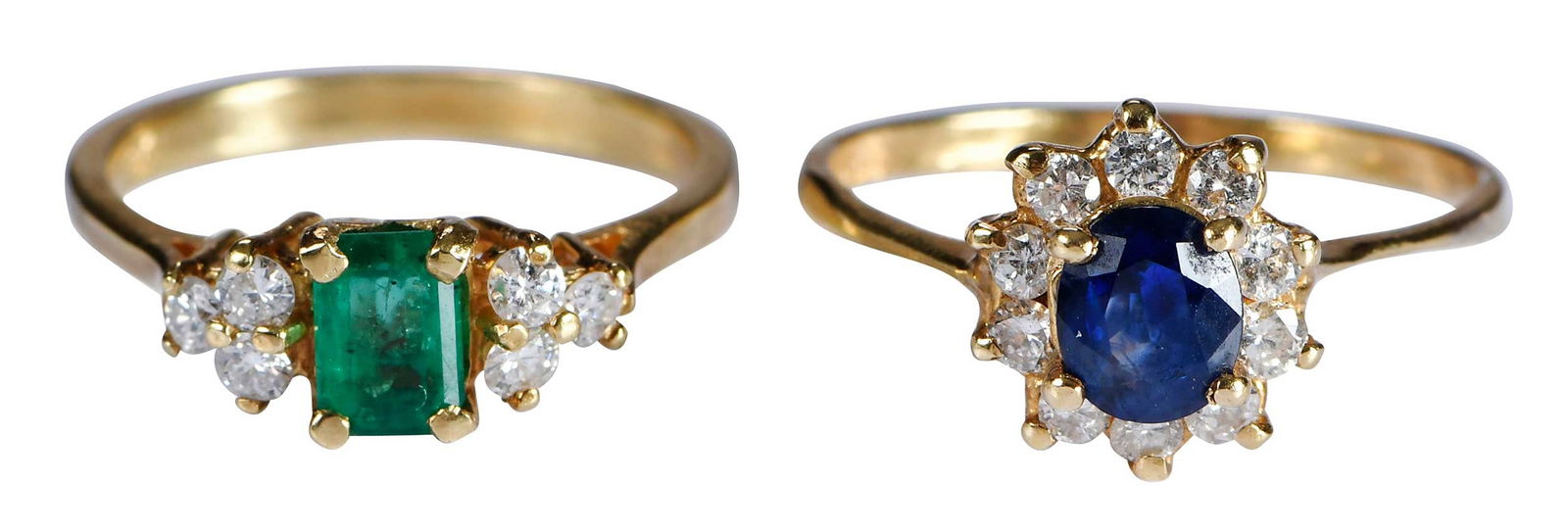 Two Gold Gemstone and Diamond Rings, Emerald and Blue Sapphire (1 of 5)