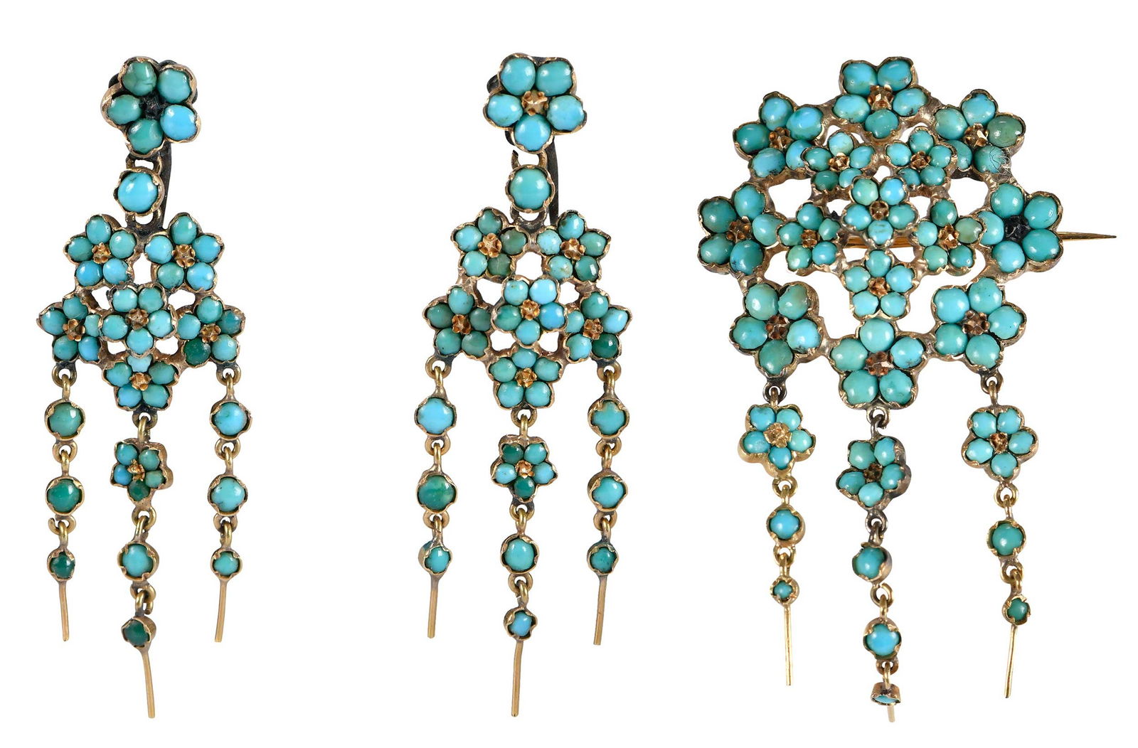 14kt. Vintage Turquoise Brooch and Matching Drop Earrings (1 of 3)