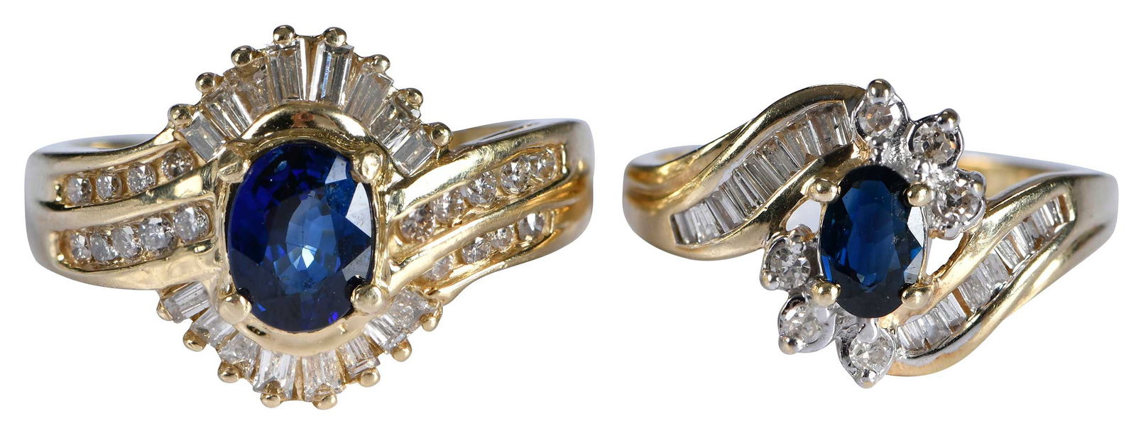 Two Gold Blue Sapphire and Diamond Fashion Rings (1 of 5)