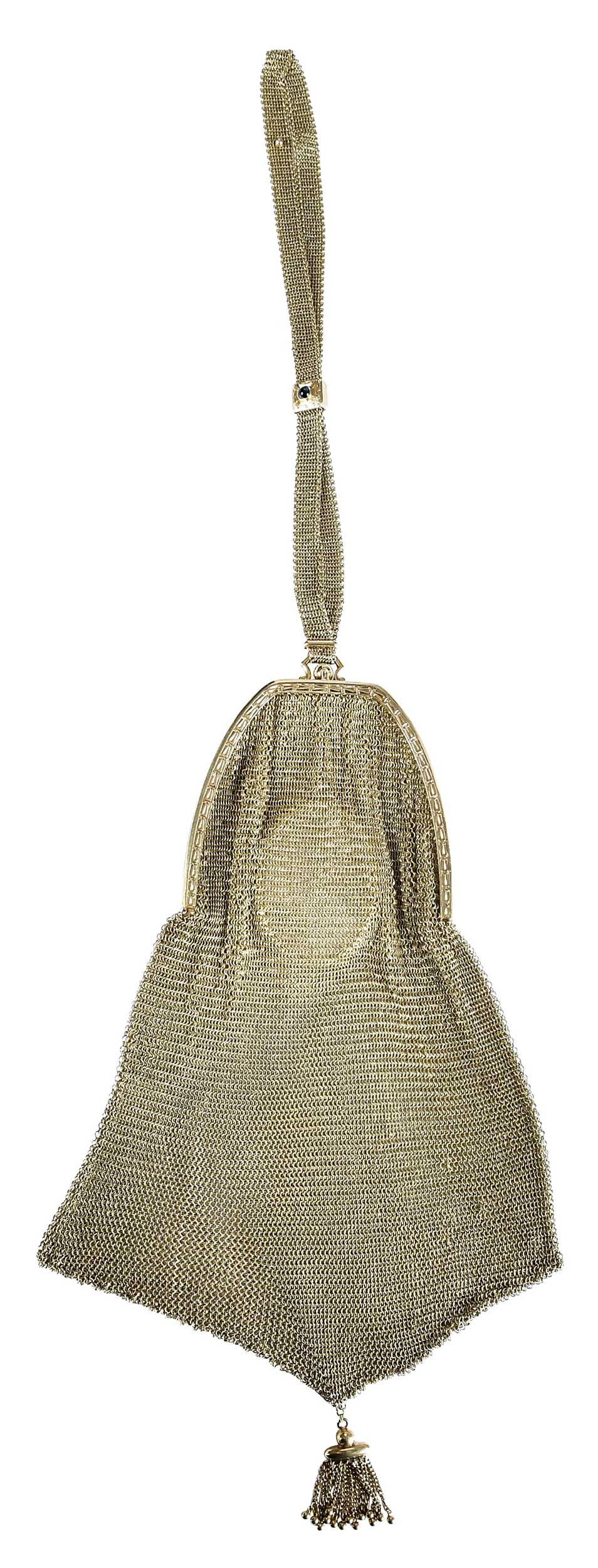 14kt. Antique Mesh Purse with Blue Sapphire Accents and Compact Mirror (1 of 14)