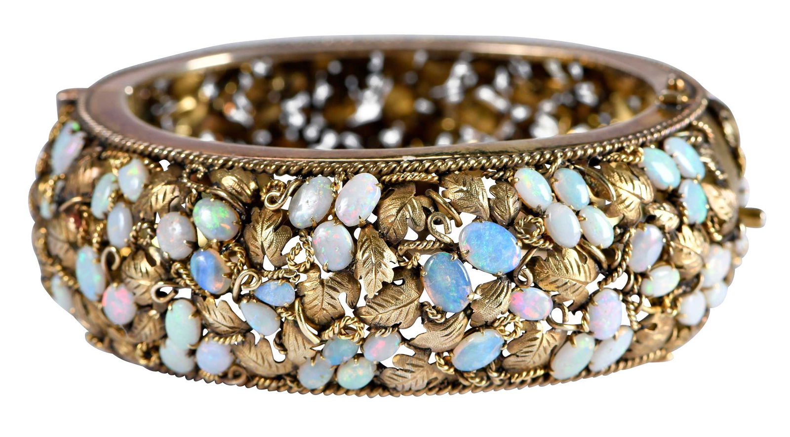 14kt. Wide Opal Hinged Bangle Bracelet with Open Work Design (1 of 8)