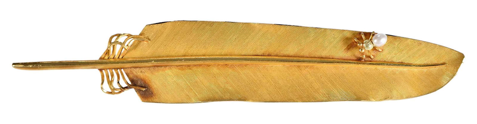 18kt. Vintage Feather Brooch with Small Seed Pearl Insect (1 of 4)