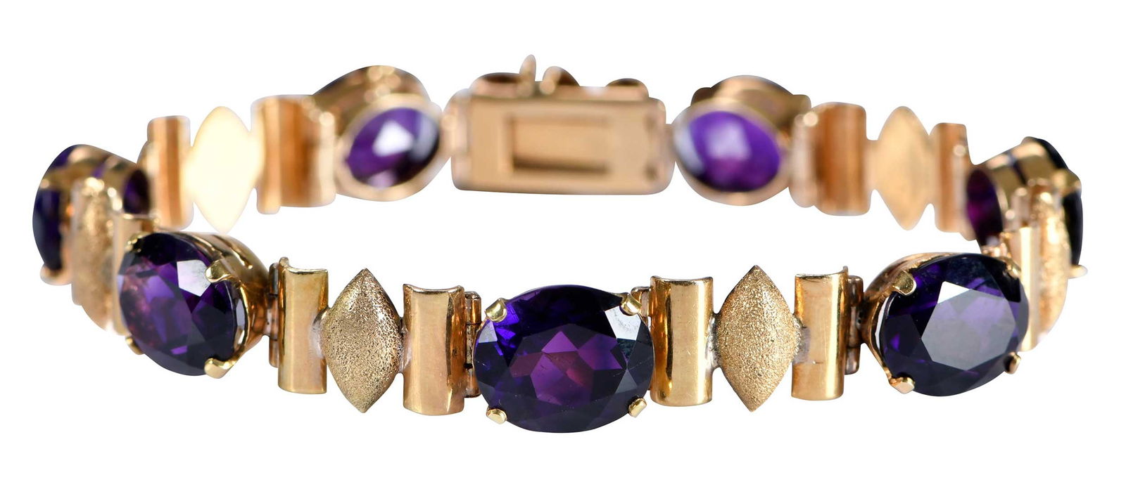 18kt. Amethyst and Textured Gold Link Bracelet (1 of 4)