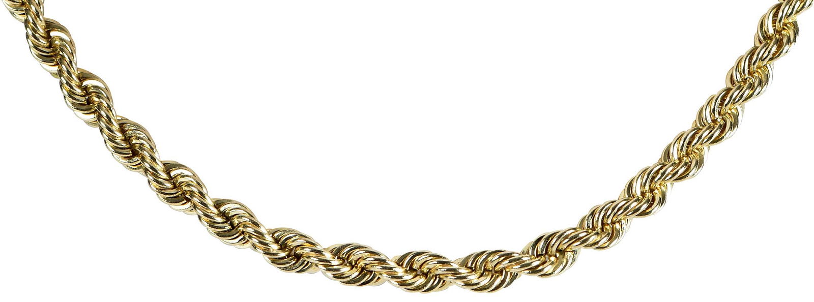 14kt. Solid Rope Chain: high polish, marked "14K, ITALY", yellow gold, 21 in. length, 5.0mm width, 51.1 g Provenance: Private Collection Note: Brunk Auctions does not guarantee the accuracy of metal content or purity. All re