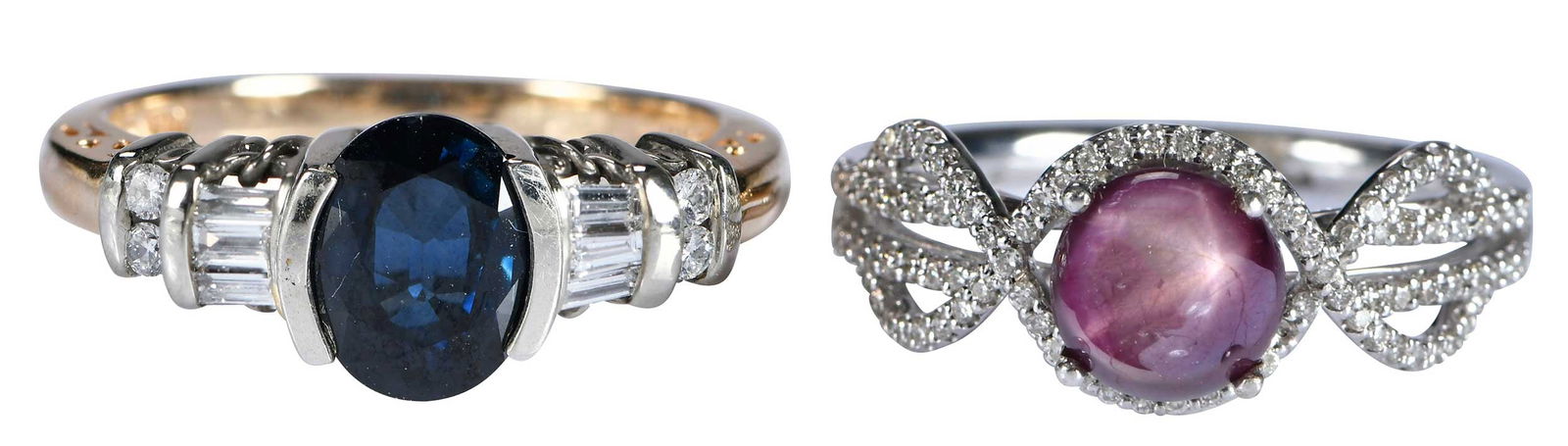 Two 14kt. Fashion Rings, Blue Sapphire and Star Ruby with Diamonds (1 of 5)