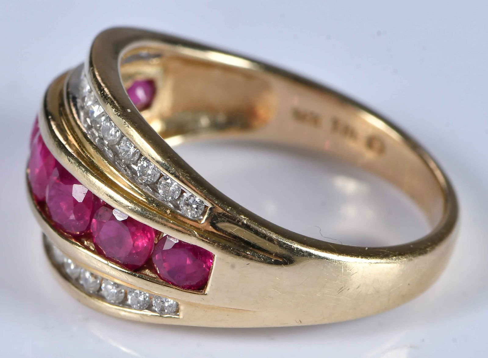 14kt. Ruby and Diamond Cigar Style Ring - 2