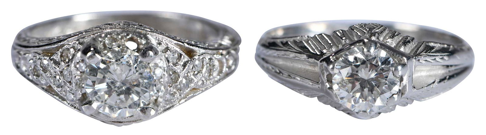 Two 14kt. Vintage Style Engraved Diamond Rings (1 of 6)
