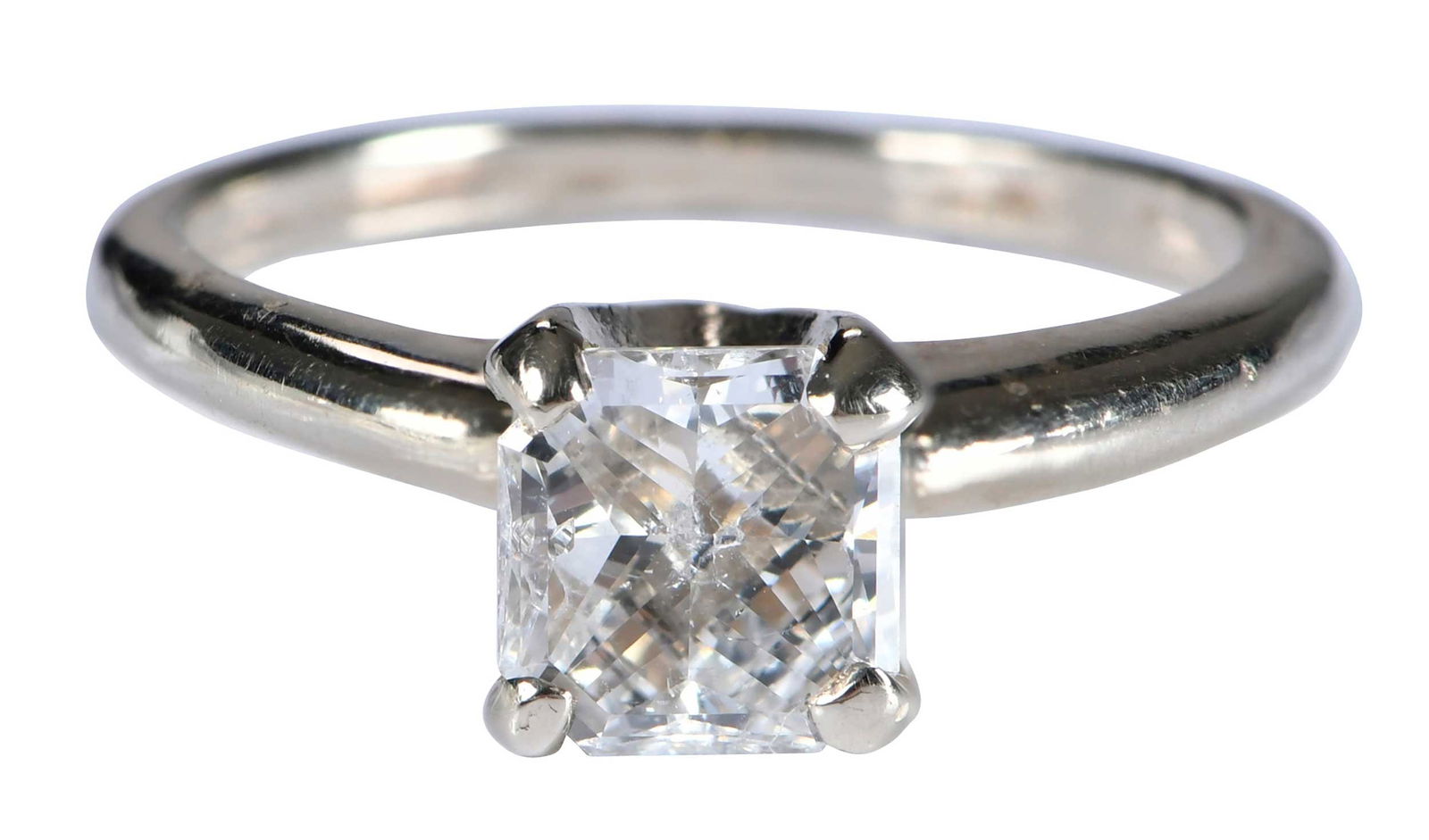 14kt. Solitaire Square Radiant Diamond Ring: radiant cut diamond, approx.1.00ct., SI, H-I, marked "14K", white gold, 5-1/2 ring sz., 3.4 gProvenance: Estate of Linda Sargent Thompson, Historic Sesame Lodge, North Augusta, South CarolinaNote: