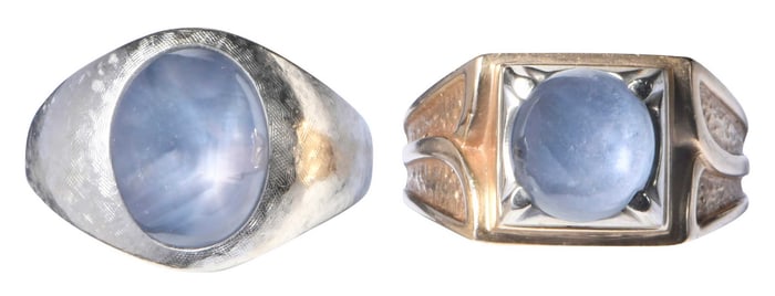 Two Men's Gold Blue Star Sapphire Rings