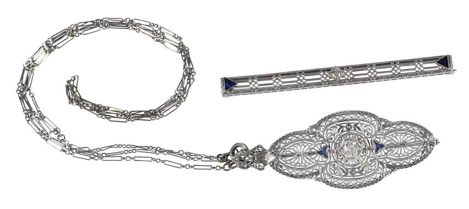 14kt. Art Deco Diamond Pendant and Bar Pin (1 of 5)
