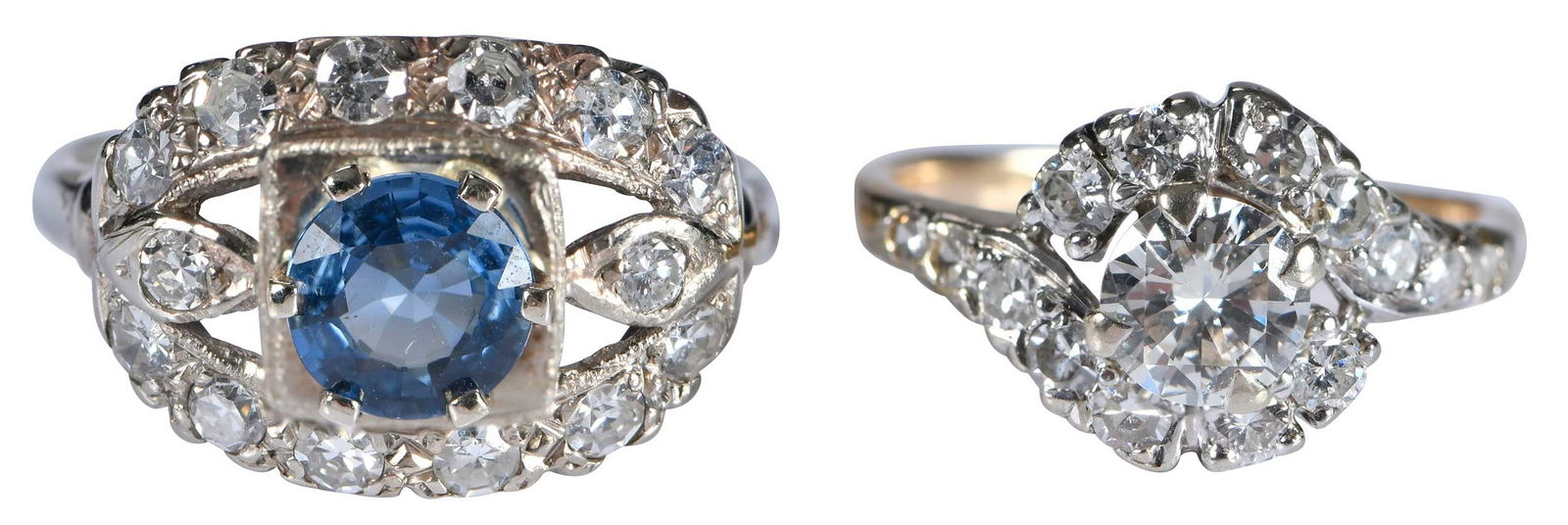 14kt. Art Deco Diamond Ring, and Blue Sapphire Diamond Ring (1 of 6)