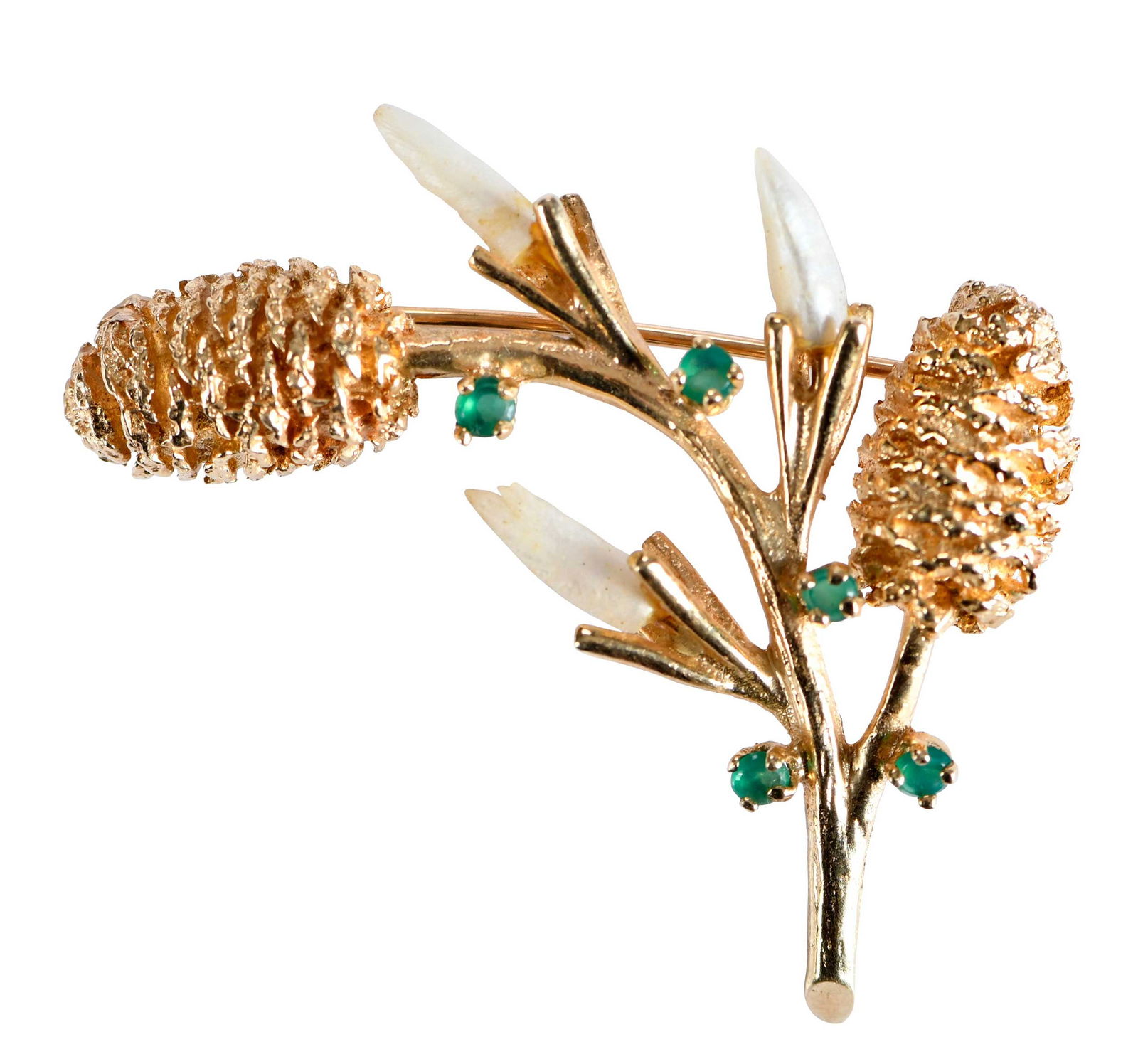 14kt. Pinecone Brooch with Pearls and Emeralds (1 of 5)