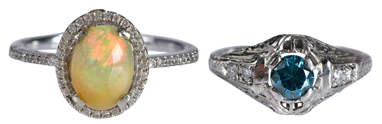 14kt. Vintage Style Colored Diamond Ring and Platinum Opal Ring (1 of 5)
