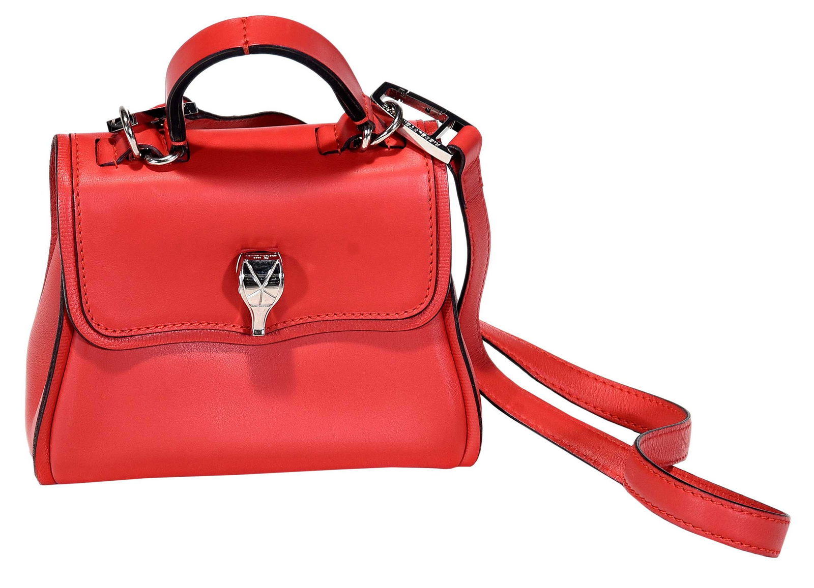 Barry Kieselstein-Cord Red Leather Trophy Handbag: Italy, circa 2000, with silver tone metal alligator head clasp and paw feet, detachable strap, 6-3/4 x 8-1/2 x 3-1/2 in., handle drop 3 in., strap drop 19-5/8 in. Provenance: Private Collection, Ashev