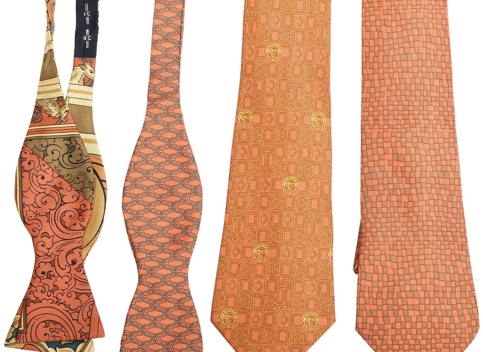 Four Hermes Silk Ties and Bowties, Amber (1 of 5)