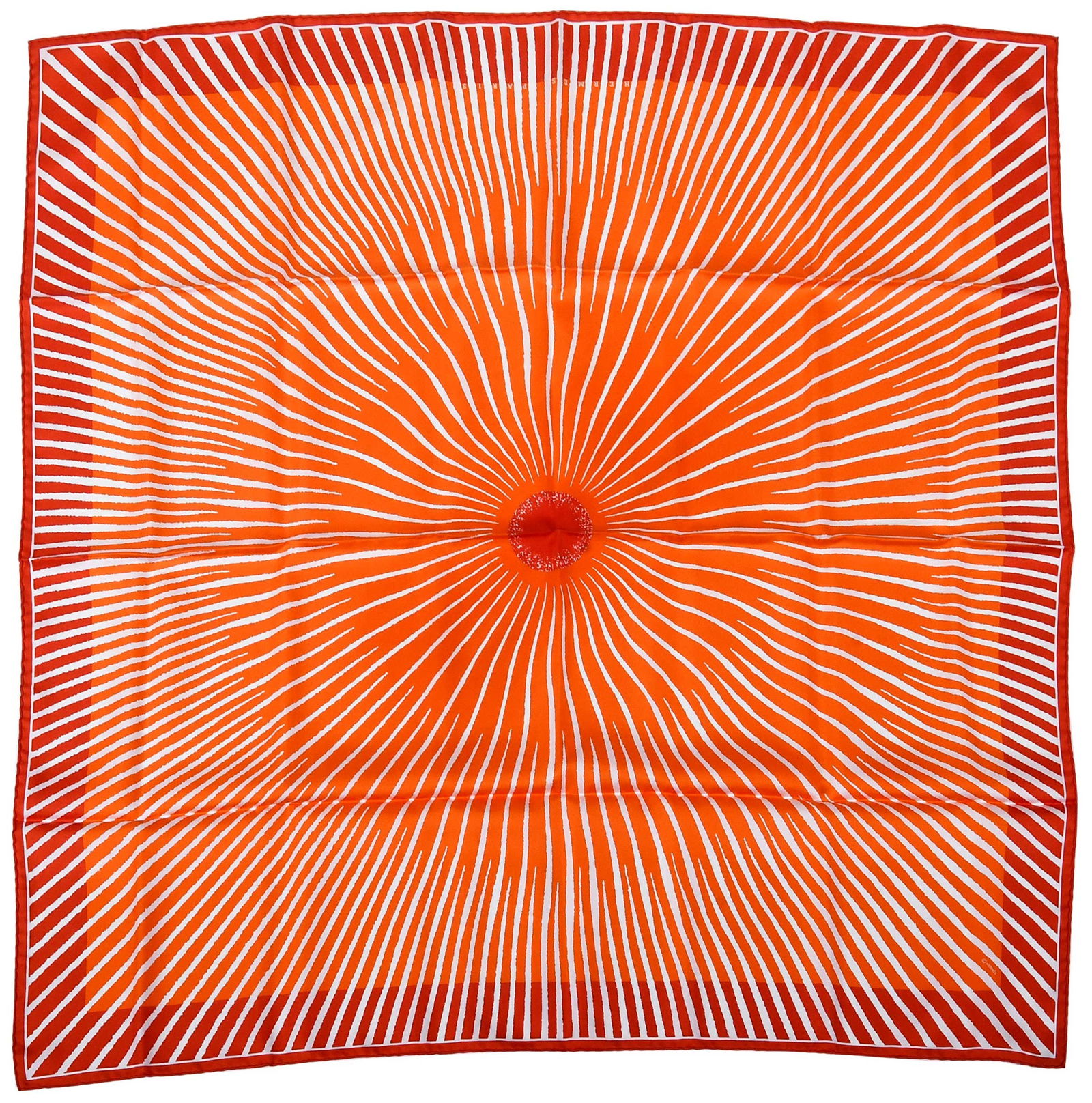 Hermes Soleil Silk Scarf: France, designed by Fred Rawyler, tag reads "Made in France/100% silk/Dry clean only", 35 x 35 in.Provenance: Private Collection