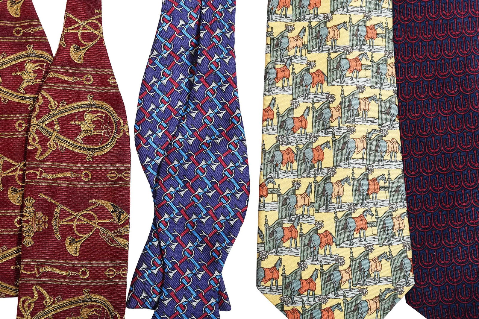 Two Hermes Silk Ties and Two Bowties, Equestrian Theme (1 of 4)