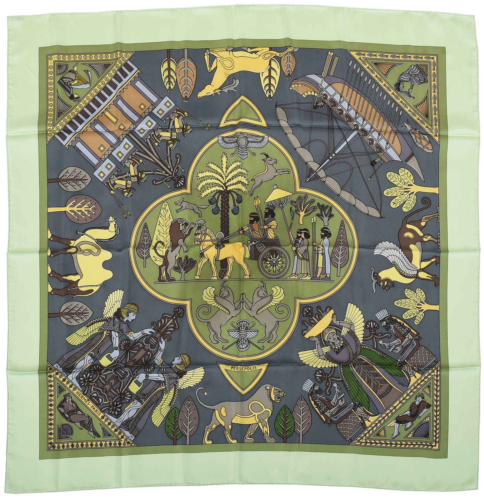 Hermes Persepolis Silk Scarf: France, designed by Sophie Koechlin, tag reads "Made in France/100% silk/Dry clean only", 35 x 35 in.Provenance: Private Collection