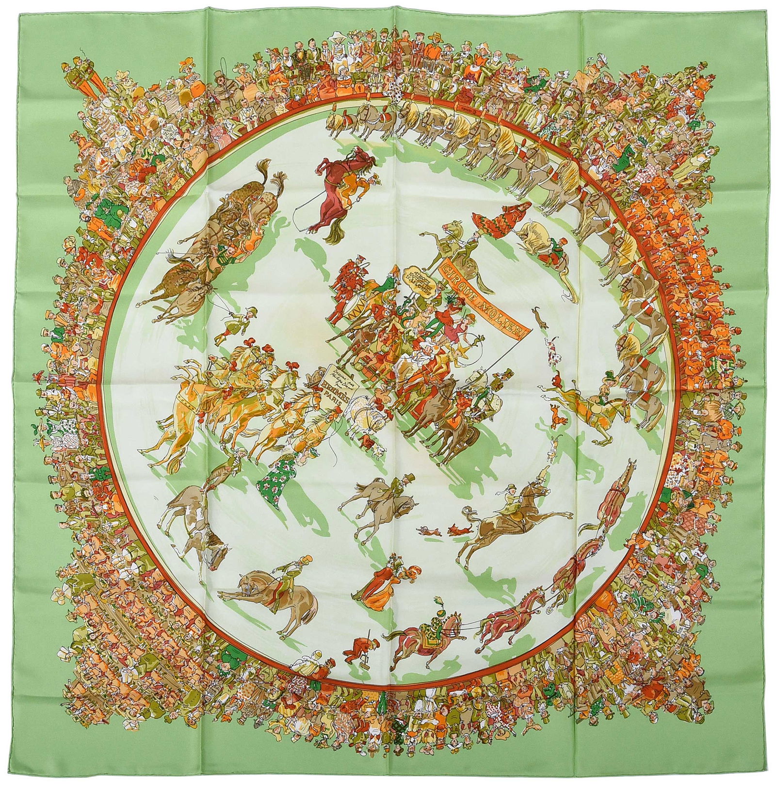 Hermes Le Cirque Molier Silk Scarf: France, designed by Philippe Dumas, tag reads "Made in France/100% silk/Dry clean only", 35 x 35 in.Provenance: Private Collection