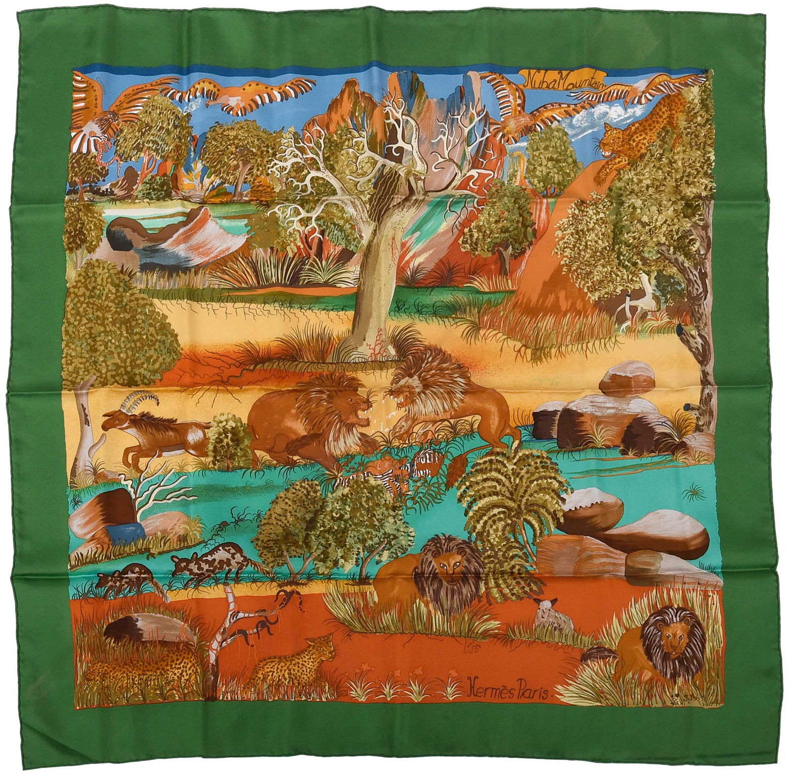 Hermes Nuba Mountain Silk Scarf: France, designed by Ibrahim Alamia Kwumi Sefedin, tag reads "Made in France/100% silk/Dry clean only", 35 x 35 in.Provenance: Private Collection
