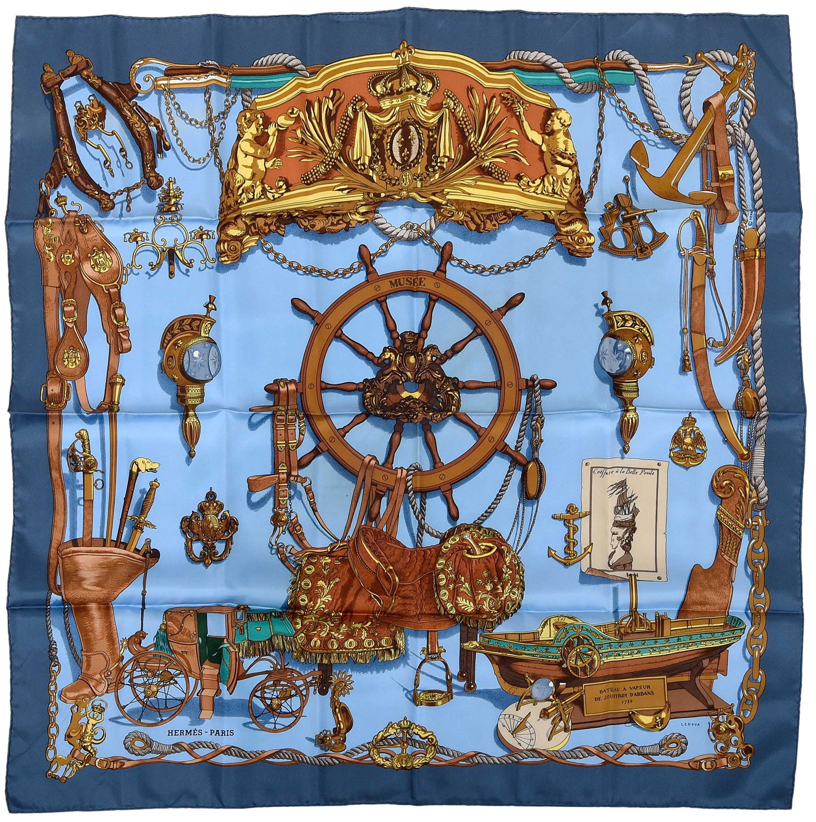 Hermes Musee Silk Scarf: France, designed by Philippe Ledoux, tag reads "Made in France/100% silk/Dry clean only", 35 x 35 in.Provenance: Private Collection