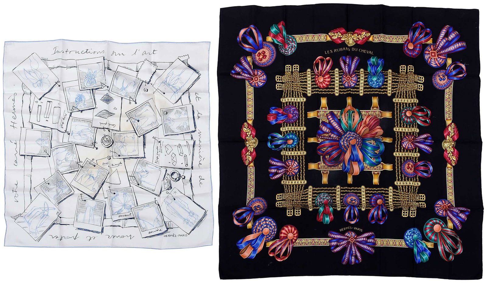 Two Hermes Silk Scarves, Black and White (1 of 6)