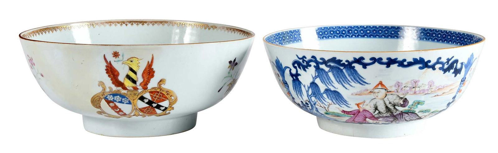 Two Chinese Export Polychrome Porcelain Punch Bowls, One Armorial (1 of 11)