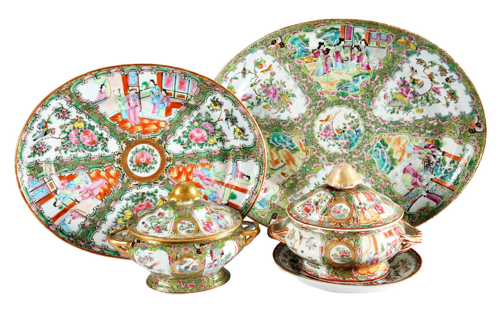 Five Chinese Export Rose Medallion Service Pieces (1 of 8)