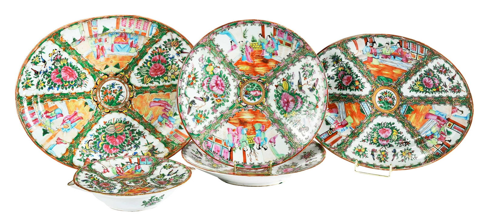 Five Chinese Export Rose Medallion Porcelain Dishes (1 of 9)