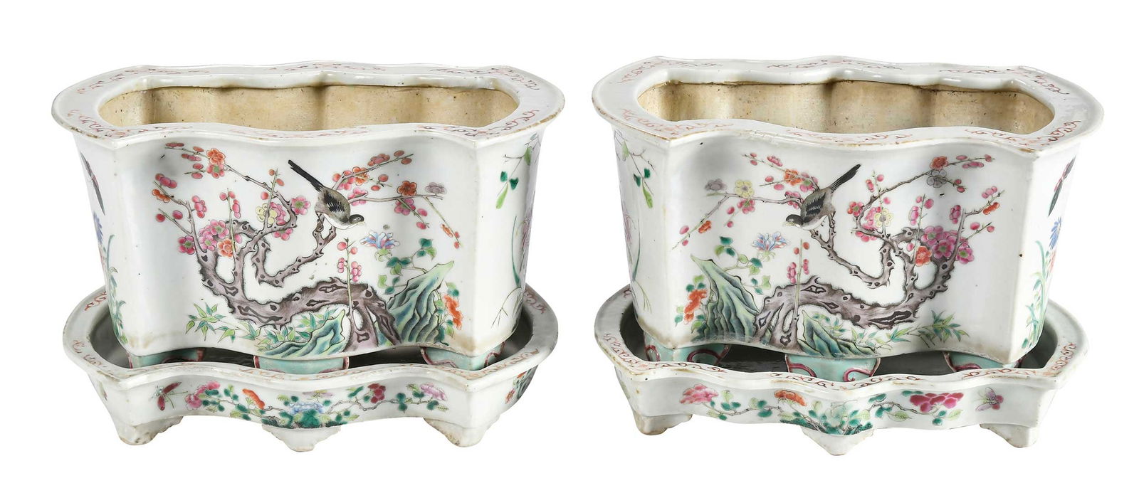 Pair of Chinese Export Rose Medallion Porcelain Planters with Liners (1 of 10)