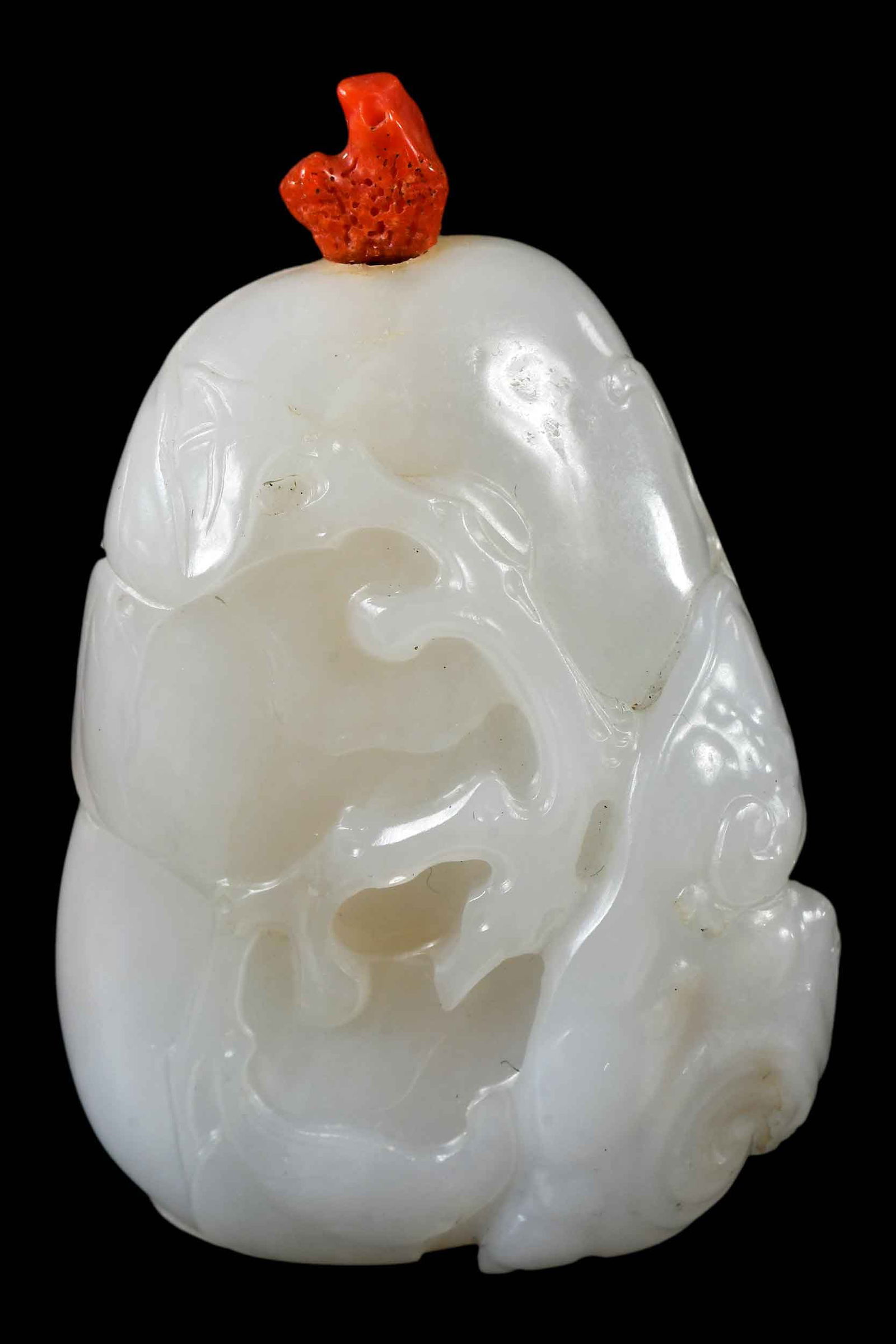 Chinese Carved White Jade Boulder Form Snuff Bottle (1 of 6)