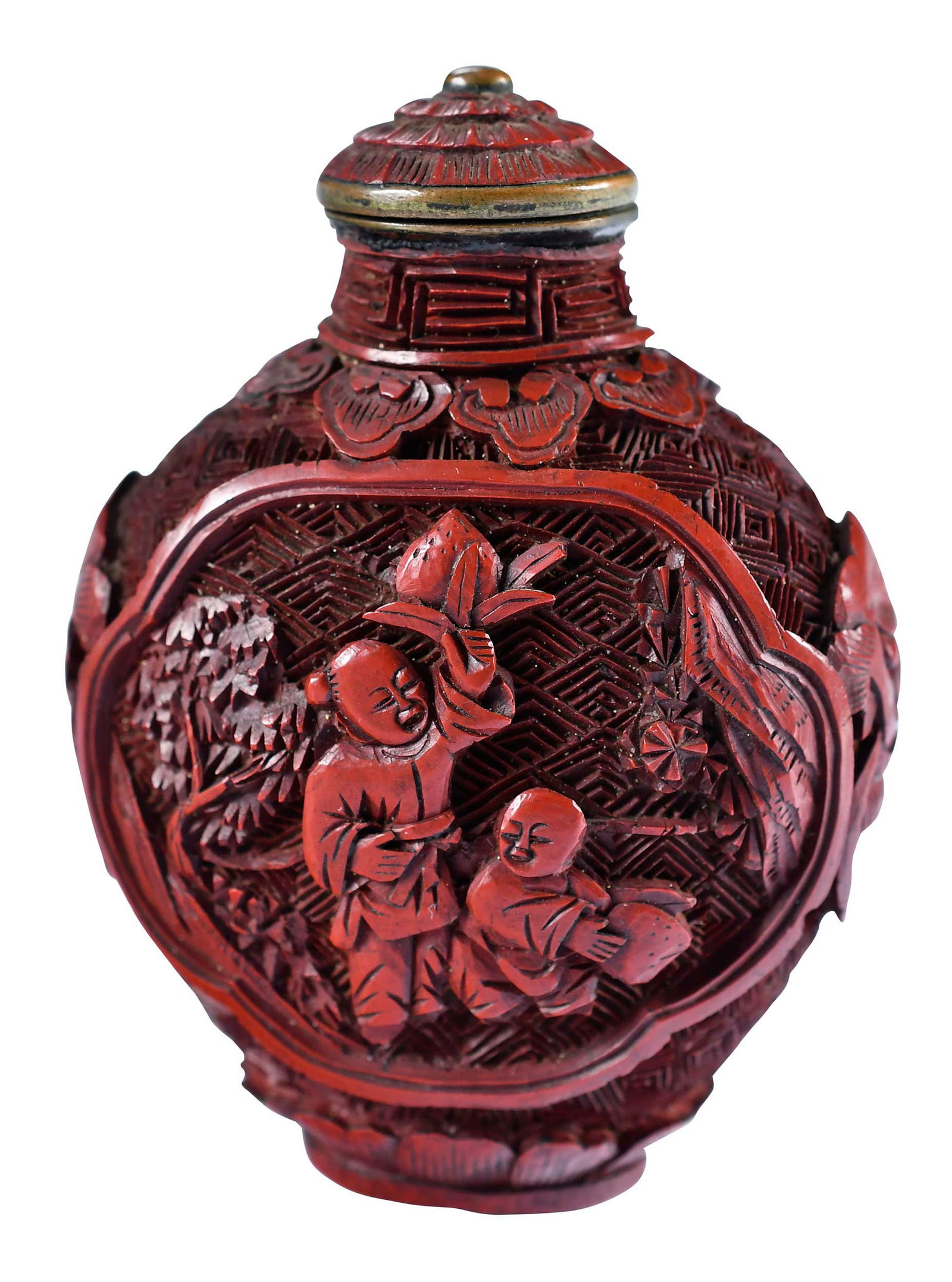Chinese Carved Cinnabar Snuff Bottle (1 of 5)