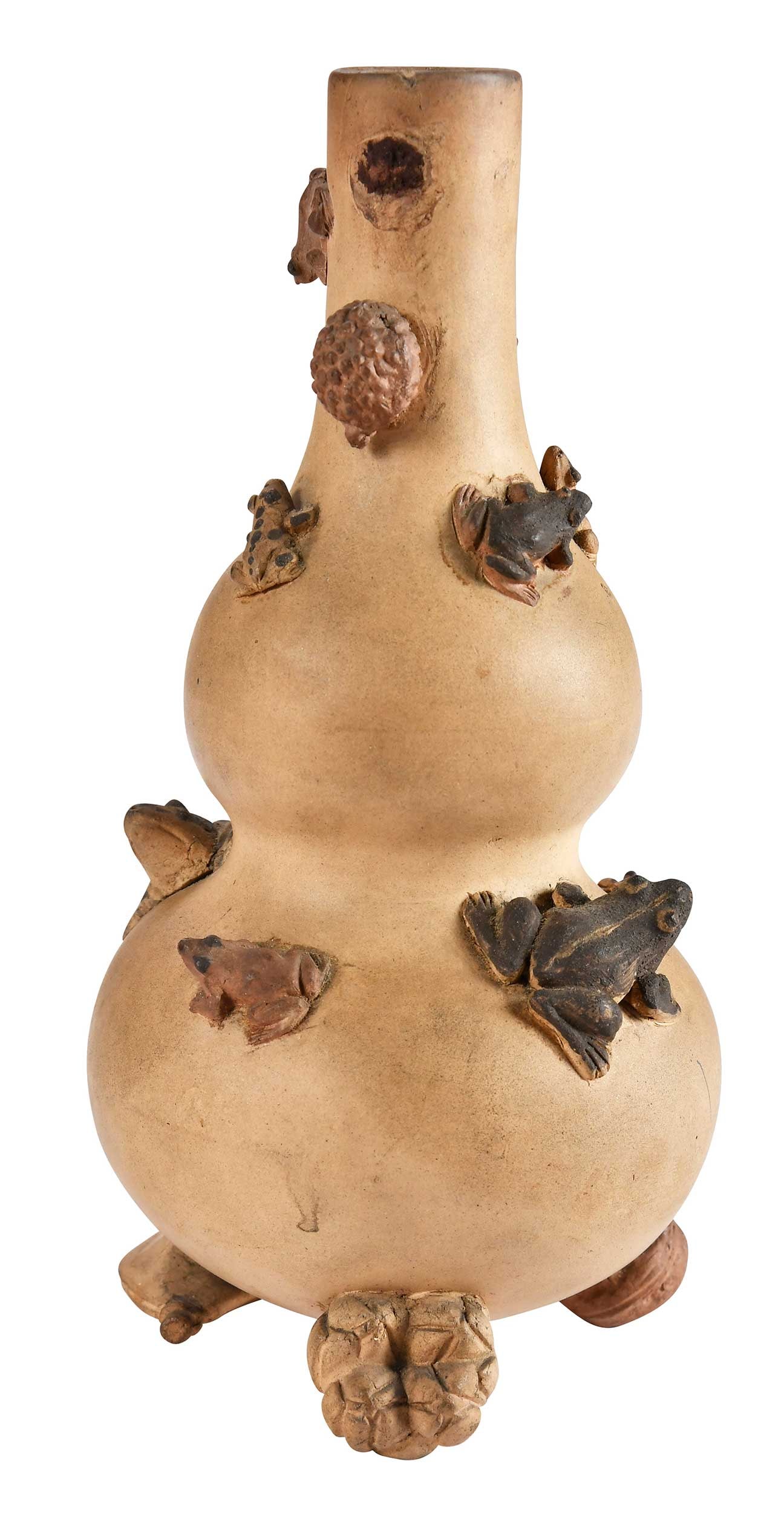 Japanese Signed Double Gourd Vase With Applied Frogs, Anson Burlingame Provenance (1 of 8)