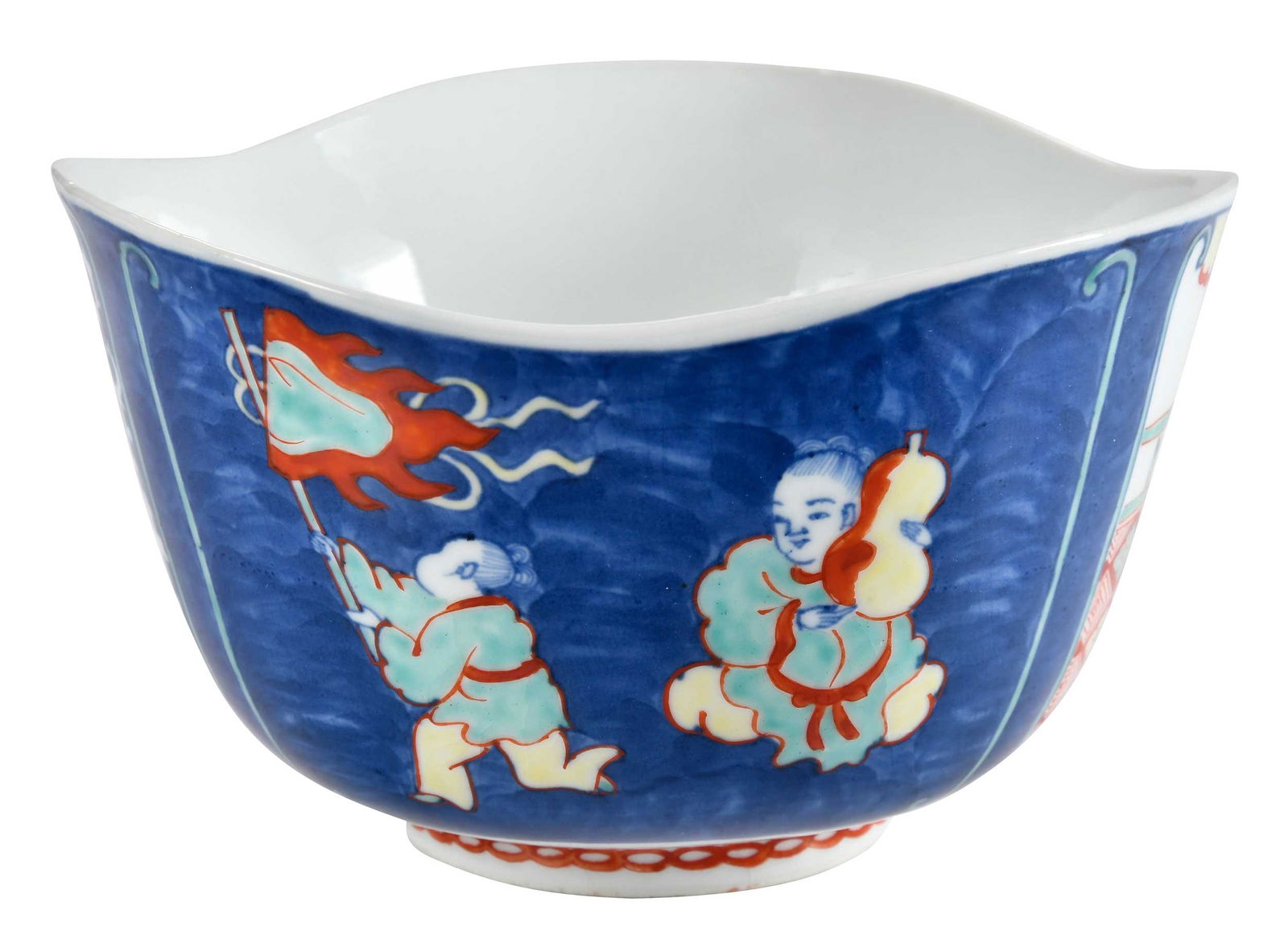 Chinese Export Blue and White Imari Porcelain Bowl with European Figure, Anson Burlingame Provenance: undulating rim, 7 x 7 x 4-1/4 in. Provenance: Anson Burlingame, Minister to China (1862-1867); by descent in family to his second great grandson, Asheville, North Carolina