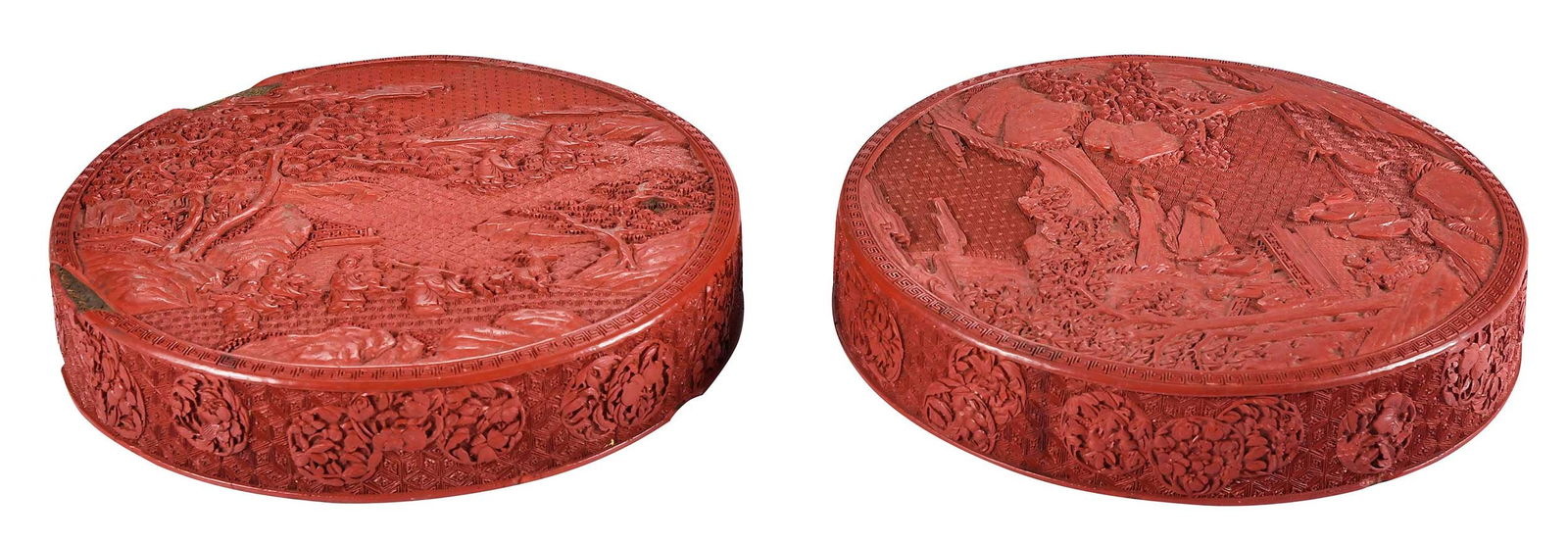 Two Round Cinnabar and Black Lacquer Box Tops, Anson Burlingame Provenance (1 of 4)