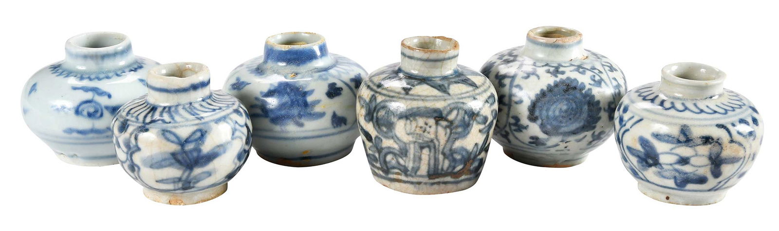 Six Chinese Blue and White Jarlets (1 of 6)