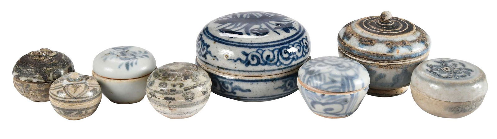 Eight Chinese Blue and White Covered Rouge Boxes (1 of 4)