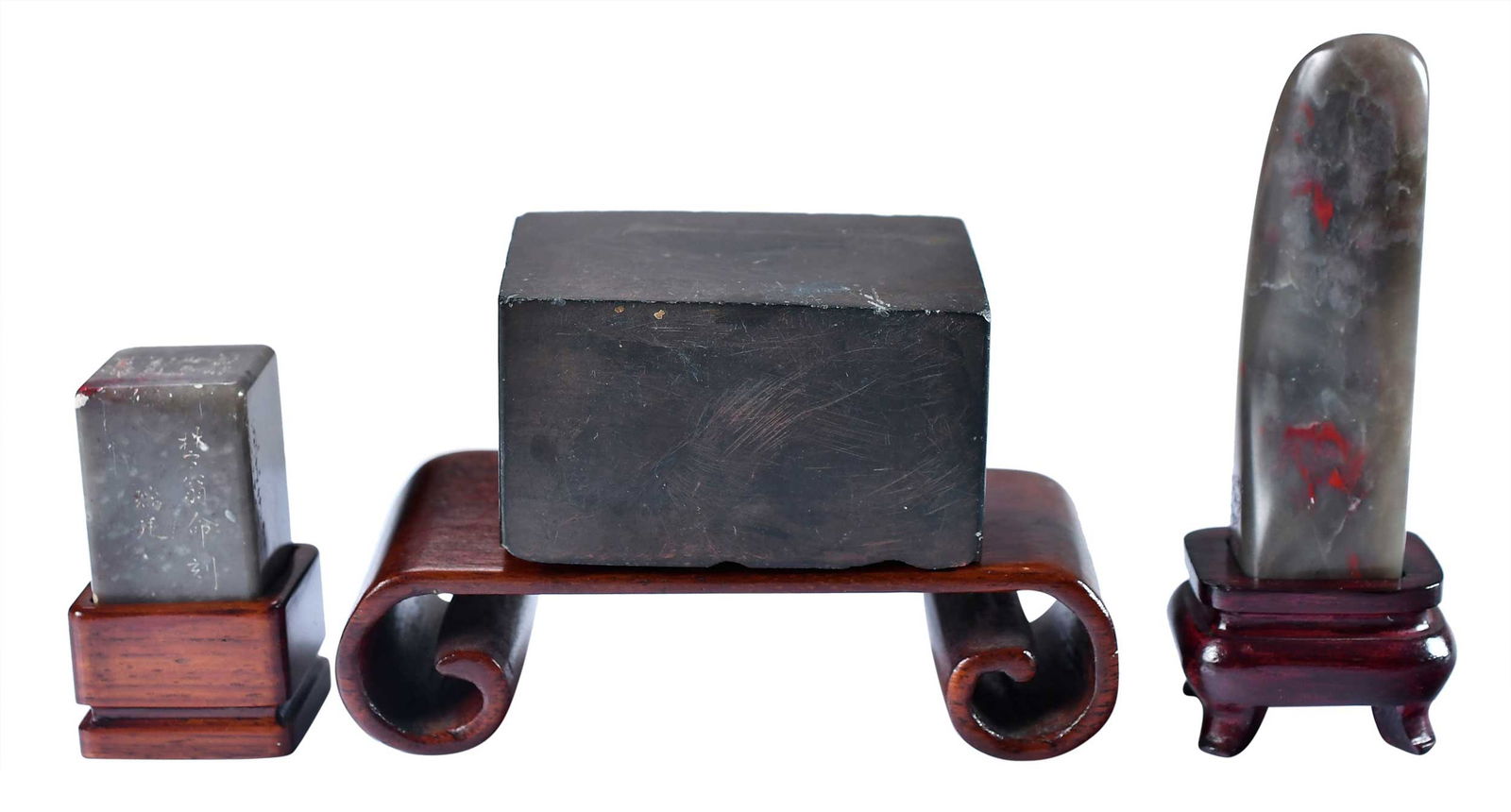 Three Chinese Carved Stone Seals, Two Chicken Blood Stone (1 of 7)